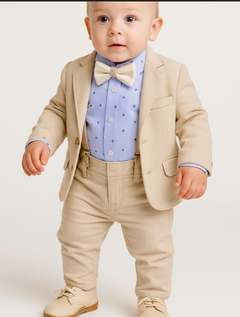 Set conjunto traje bautismo pantalon body camisa blazer zapatos moño y tiradores - comprar online
