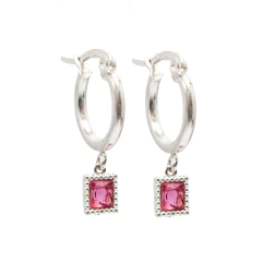 Aros argolla con colgante cubic rosa - comprar online
