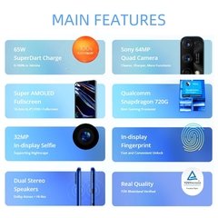 Global Version Realme 7 Pro 8GB 128GB Smartphon Snapdragon 720G 6.4'' AMOLED Screen 64MP Quad Cameras 65W SuperDart Charge NFC - comprar online