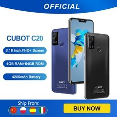 Cubot C20 Smartphone NFC 12MP Quad AI Camera 4GB+64GB Mobile Phones 4G LTE Celular 6.18 Inch FHD+ 4200mAh Android 10 Cell Phone - Loja dos smartphones
