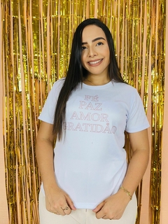 T-shirt Ribana Canelada Fé, paz, amor, gratidão