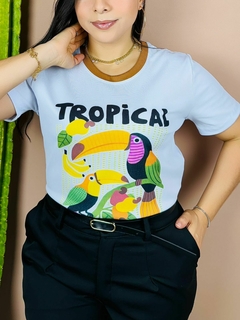 T-SHIRT CANELADA TROPICAL BRASIL - BRANCA - loja online