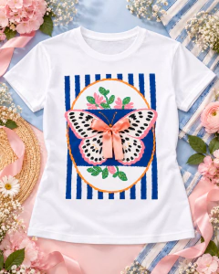 T-SHIRT SUEDE - BORBOLETA LISTRA LAÇO - Fabi T-shirts