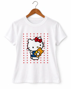 T-SHIRT SUEDE - HELLO KITTY POÁ VERMELHO