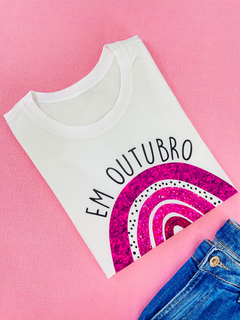 T-shirt ribana canelada Em outubro usamos Rosa