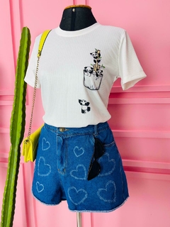 T-shirt Ribana Canelada Pandinhas Bolso - comprar online