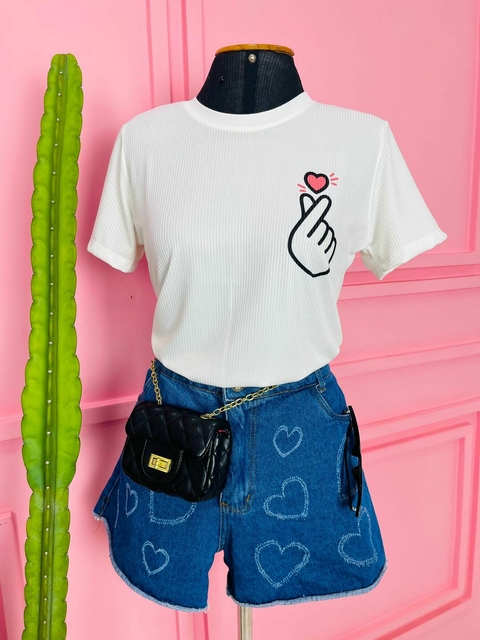T-shirt Ribana Canelada Coração coreano