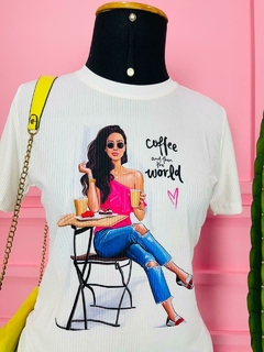 T-shirt Ribana Canelada Coffee and then the world (tradução: Café e depois o mundo) - Fabi T-shirts