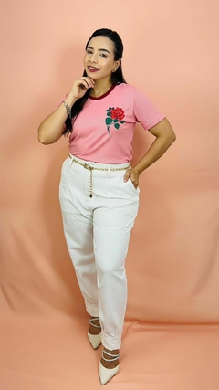 T-SHIRT CANELADA FLOR - ROSA IORGUTE - loja online