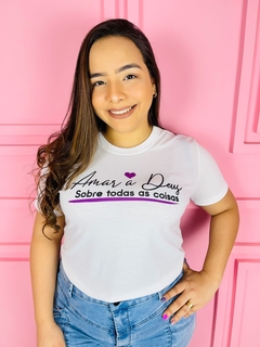 T-shirt ribana canelada Amar a Deus sobre todas as coisas