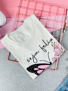 T-shirt ribana canelada seja feliz e floresça - comprar online