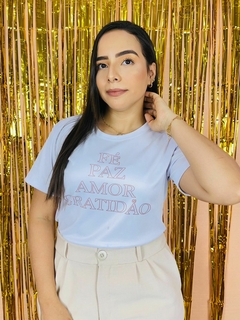 T-shirt Ribana Canelada Fé, paz, amor, gratidão - Fabi T-shirts