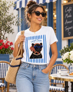 T-SHIRT SUEDE - DOG LISTRA AZUL na internet