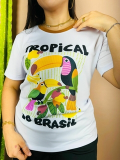 T-SHIRT CANELADA TROPICAL BRASIL - BRANCA