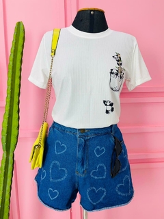 T-shirt Ribana Canelada Pandinhas Bolso