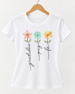T-SHIRT SUEDE - GRATIDÃO PAZ FÉ