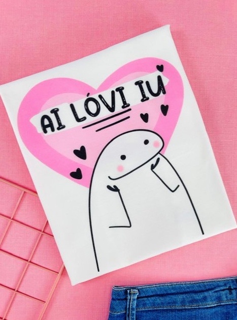 T-shirt ribana canelada Flork: Ai lóvi iu