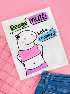 T-shirt ribana canelada Flork: Reage muié! Bota um crop