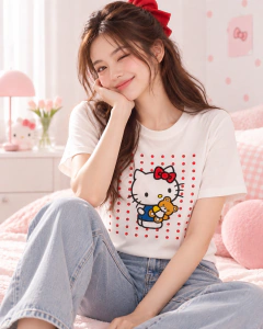 T-SHIRT SUEDE - HELLO KITTY POÁ VERMELHO na internet