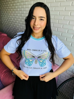 T-SHIRT CANELADA PARA CONHECER O CÉU,É PRECISO TER CORAGEM DE VOAR - comprar online