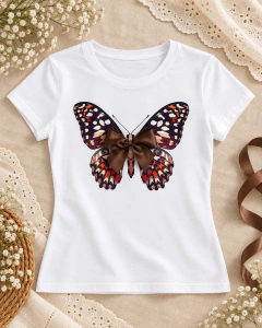 T-SHIRT SUEDE - BORBOLETA LAÇO MARROM na internet