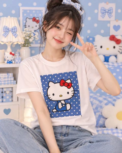 T-SHIRT SUEDE - HELLO KITTY POÁ AZUL na internet