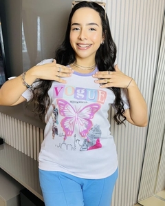 T-SHIRT CANELADA VOGUE BORBOLETA - comprar online