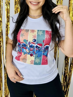 T-shirt Ribana Canelada Lilo e Stitch Natal - Fabi T-shirts