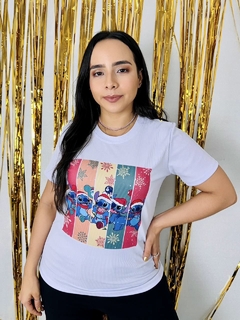 T-shirt Ribana Canelada Lilo e Stitch Natal