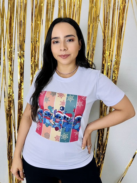 T-shirt Ribana Canelada Lilo e Stitch Natal
