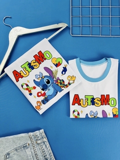 T-SHIRT CANELADA AUTISMO STITCH E TURMA - Fabi T-shirts