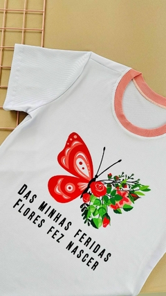 T-SHIRT CANELADA DAS MINHAS FERIDAS FLORES FEZ NASCER na internet