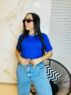 CROPPED CANELADO - AZUL BIC
