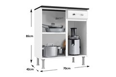 Balcão Gabinete Aço para Cozinha Pequeno 2 Portas 1 Gaveta Novita - comprar online