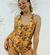 Enteriza Luly Con Volados - Naranja Flores Celestes (SBIK53AE) - comprar online
