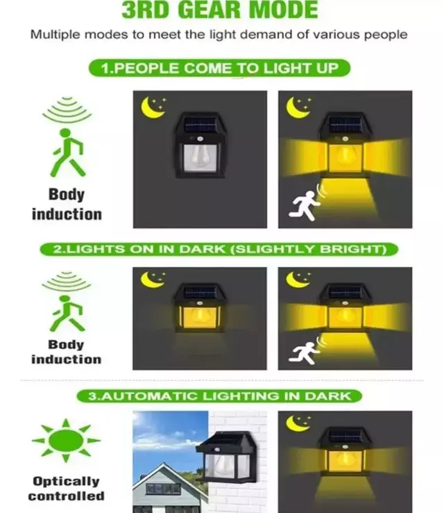 Foco Aplique Farol Led Solar Luz Calida Sensor Exterior - tienda online
