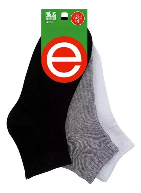 Pack 3 Medias Elemento Soquete Lisos Talle 3 Del 27 Al 28