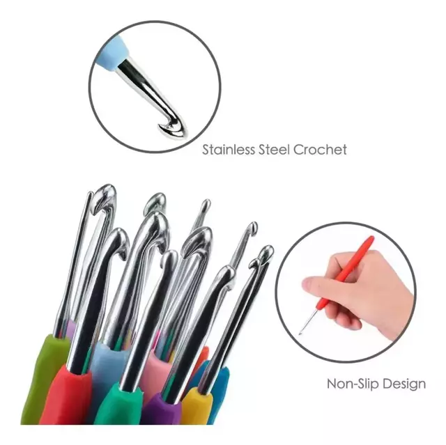 Set Crochet Kit Agujas Silicona Con Estuche 30 Piezas