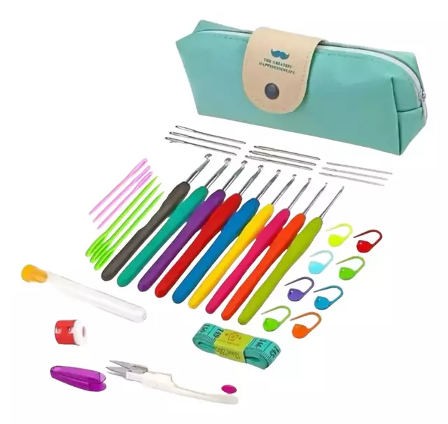 Set Crochet Kit Agujas Silicona Con Estuche 30 Piezas