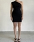 Vestido 1 hombro punto roma negro - tienda online