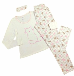 Pijama Feminino Longo Cat Xadrez. - Annafour