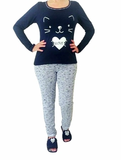 Pijama Feminino Longo Cat Blue. - comprar online