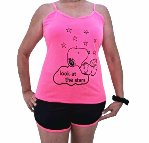 Short Doll Alça Rosa Fluor/Black