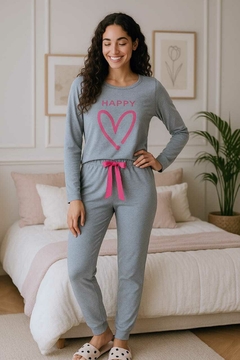 Pijama Feminino Longo Mescla Pink - comprar online