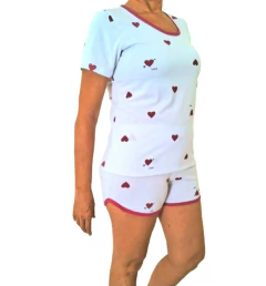 Imagem do Pijama Feminino Manga Curta Coração Wine