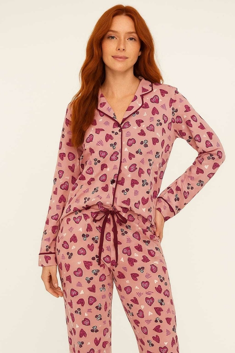 Pijama Americano Longo Rosa Chá Love. - comprar online