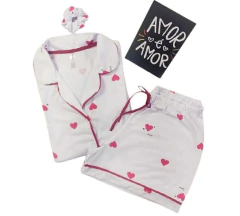 Pijama Americano Curto Branco Coração Vinho na internet