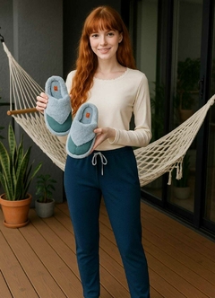 Pijama Feminino Longo Off White Blue. - comprar online