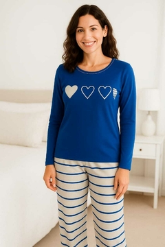 Pijama Feminino Longo Royal Blue Heart. - comprar online