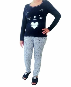 Pijama Feminino Longo Cat Blue. - loja online